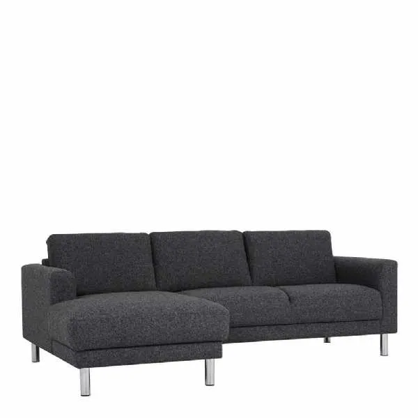 Modern Dark Grey Fabric Left Hand Corner Chaise Sofa on Chrome Metal Legs