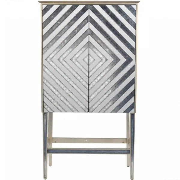 Antique Mirrored Glass Chevron Design Drinks Bar Cabinet