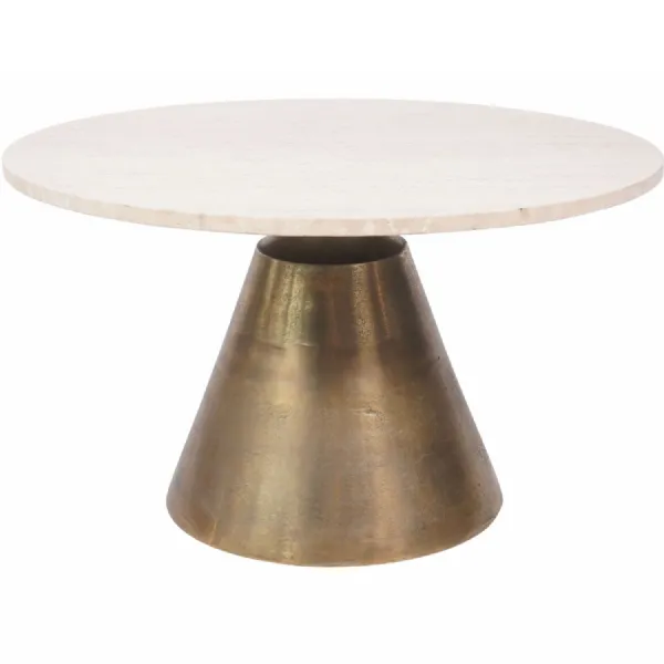 Large Round Antique Brass Travertine Coffee Table - Home Living