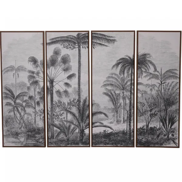 Monochrome Set of 4 Palm Tree Framed Canvas Prints