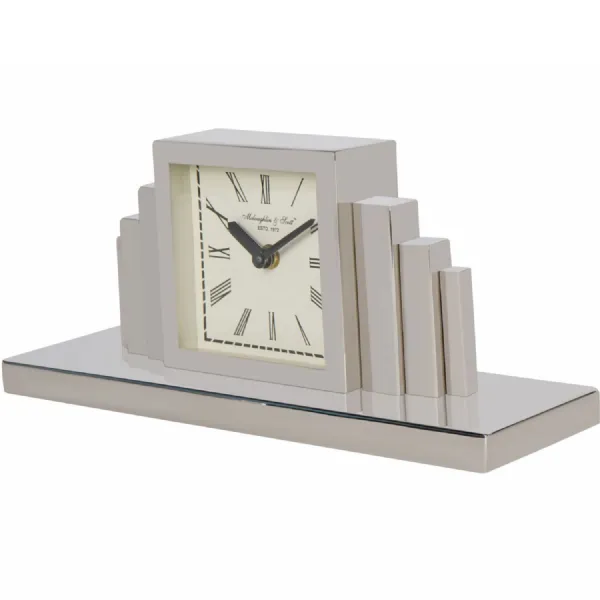 Art Deco Silver Nickel Plated Mantel Clock