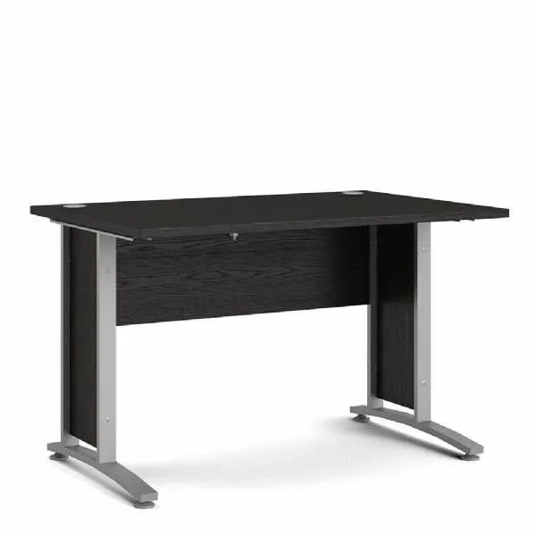 Prima Desk 120 cm in Black woodgrain With Silver grey steel legs