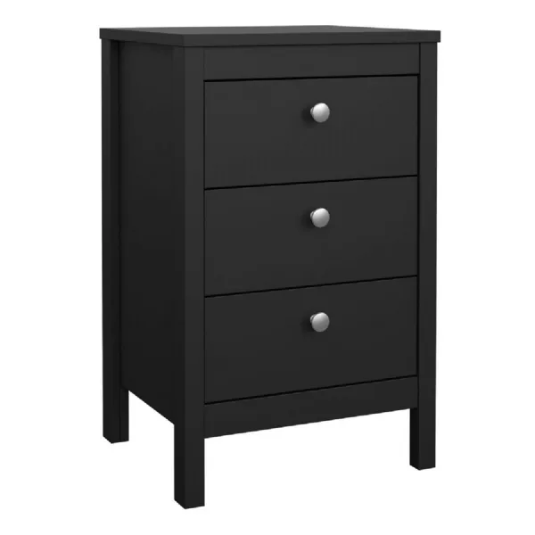 Madrid Bedside Table 3 Drawers in Matt Black