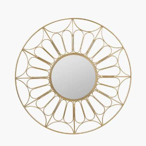 Gold Metal Cane Effect Frame Round Wall Mirror