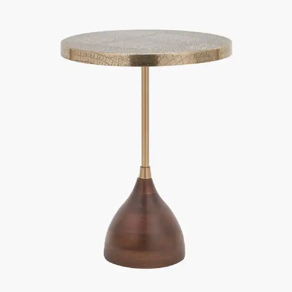 Caiman Antique Brass Croc Effect Table with Wood Base KD