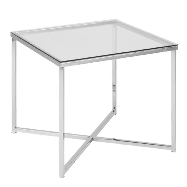 Cross Square Metal Side Table with Glass Top