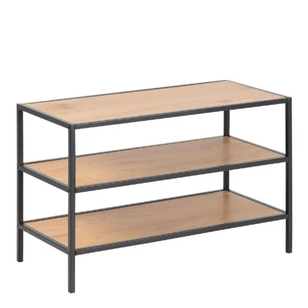 Seaford Black Metal Shoe Rack with 2 Oak Shelves