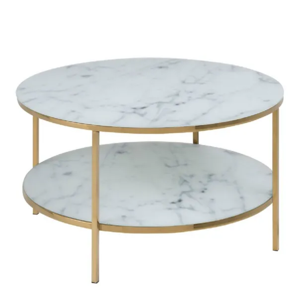 Alisma Round Coffee Table with Marble Effect Top And Gold Legs