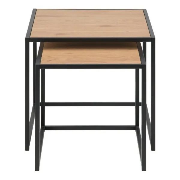 Seaford Black Metal Nest of Tables with Oak Top