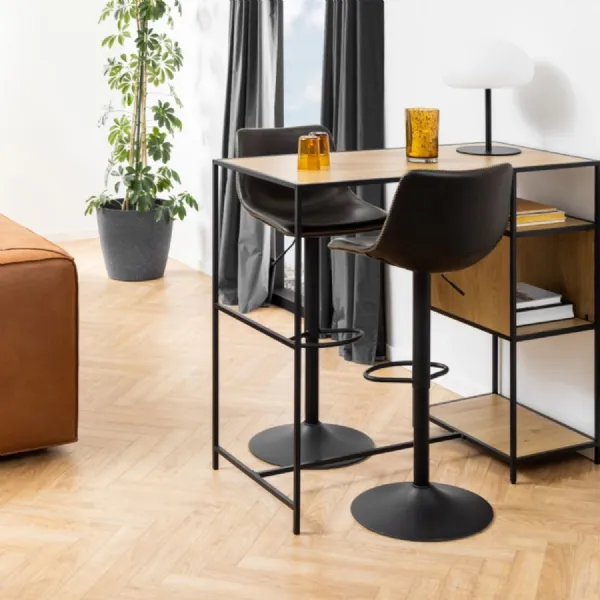 Set of 2 Oregon Modern Swivel Bar Stools in Black