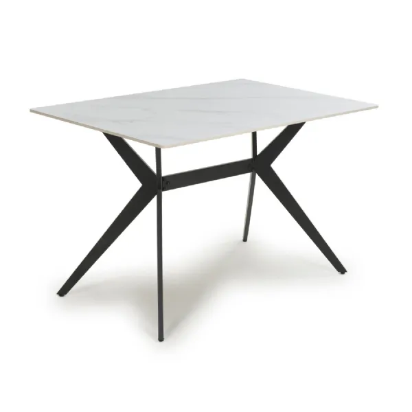 White Sintered Stone 120cm Dining Table Black Metal Frame