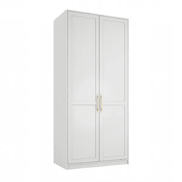 Shaker Style White 2 Door Double Wardrobe Brass Handles