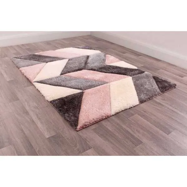 Chevron Modern 3D Carved Blazon Blush Pink and Grey Geometric Rug 160 x 225cm