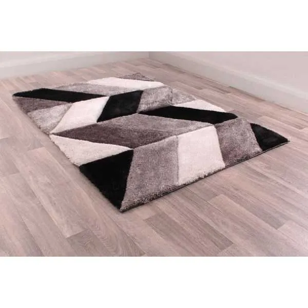 Chevron Modern 3D Carved Blazon White Black and Grey Geometric Rug 160 x 225cm