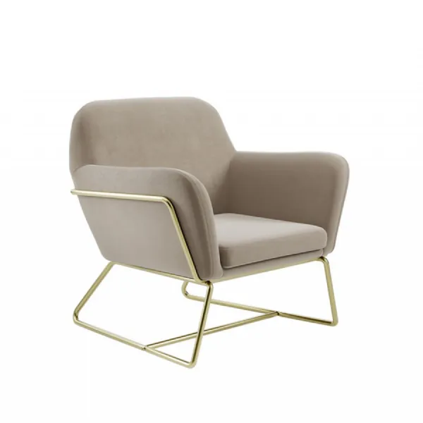 Beige Velvet Fabric Armchair Gold Metal Frame