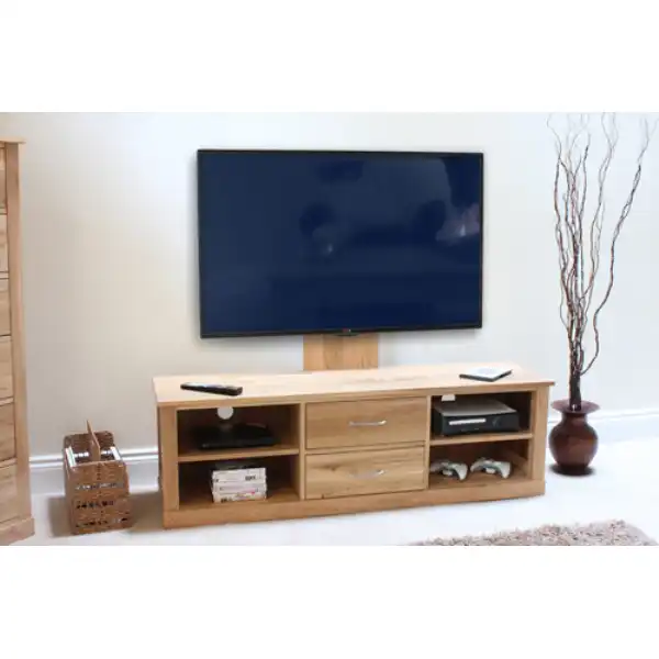 Solid Light Oak Raised Widescreen TV Cabinet Low Unit