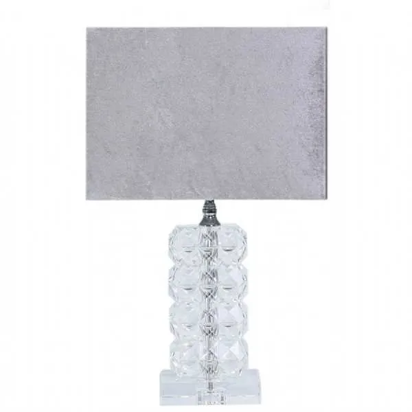 Small 34.5cm Rectangle Crystal Table Lamp with Grey Shade