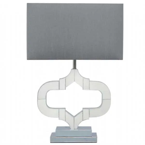 63.5cm Dubai Mirror Table Lamp Grey Faux Silk Shade