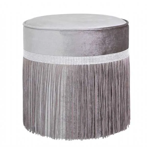 Lace Round Velvet Stool in Grey