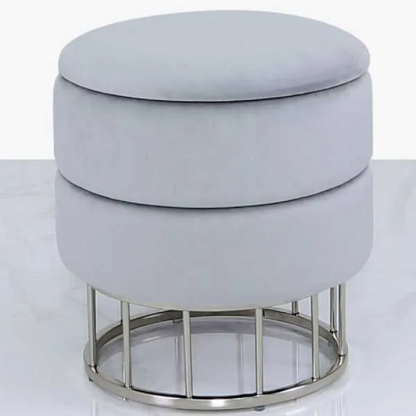 Round Storage Stool Grey Chrome Base