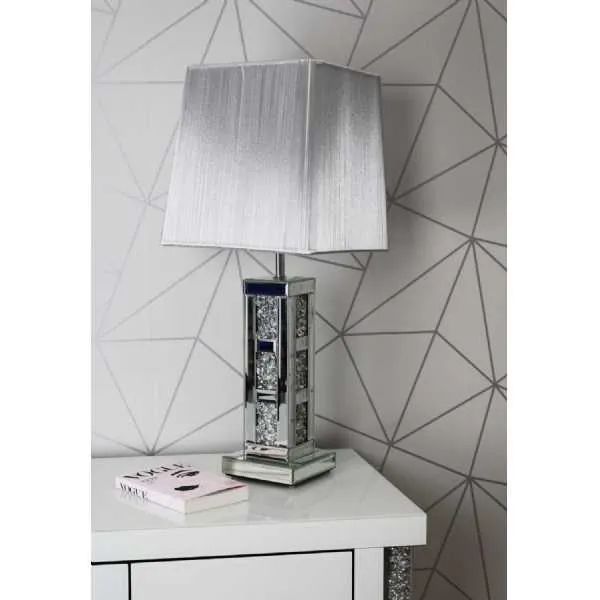 Luxe Mocka Mirror Crystal Bar Table Lamp Grey Shade