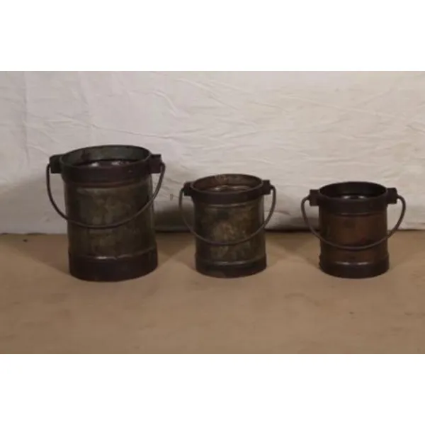 Set of 3 Antique Iron Robust Floor Standing Tubs Planter