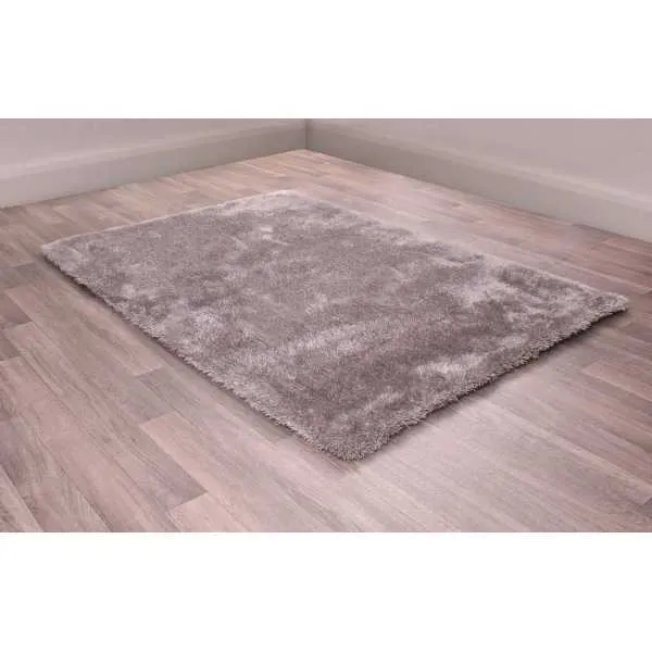 Indigo Mixed Silver Modern Polyester Shaggy Rug Carpet 200 x 290