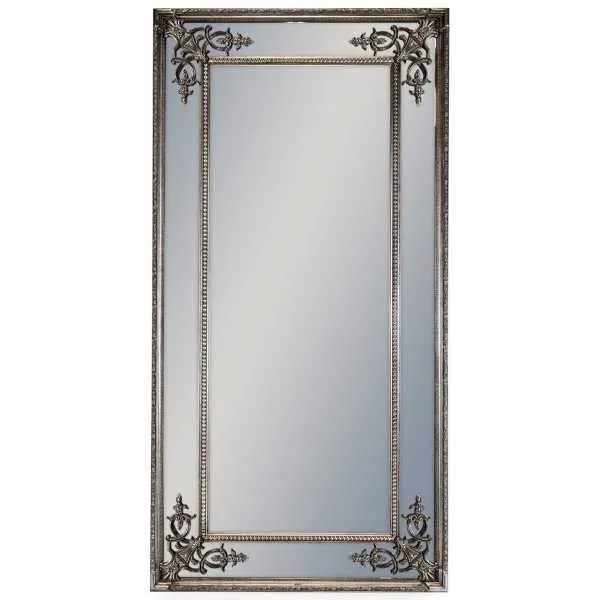 Large Silver Ornate Tall Rectangular Wall Mirror