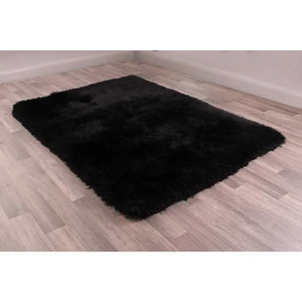 Mayfair Plain Black Modern Polyester Shaggy Rug 160 x 230cm