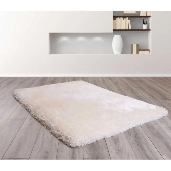 Mayfair Plain White Ivory Modern Polyester Shaggy Rug Carpet 240 x 340cm