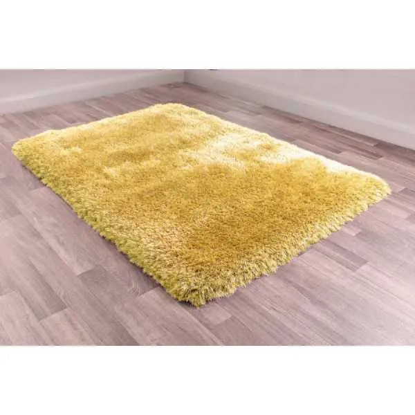 Mayfair Plain Ochre Yellow Modern Polyester Shaggy Rug 200 x 290cm