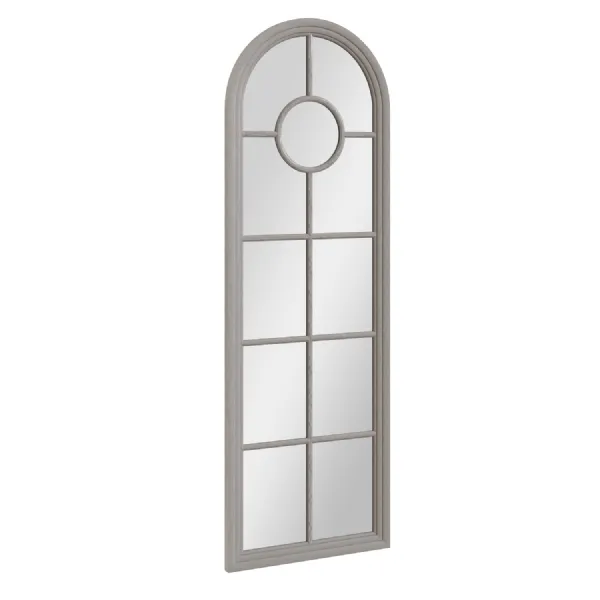 Grey Painted Wooden Large Narrow Arched Window Wall Mirror