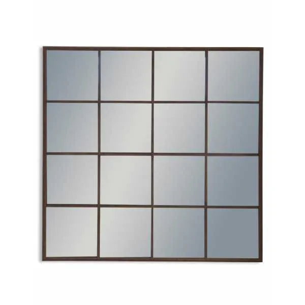 Large Antiqued Iron Metal Square Window Wall Mirror