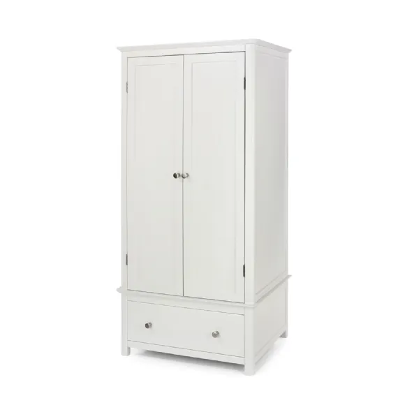 White Painted Modern Double Combi Wardrobe with Drawer