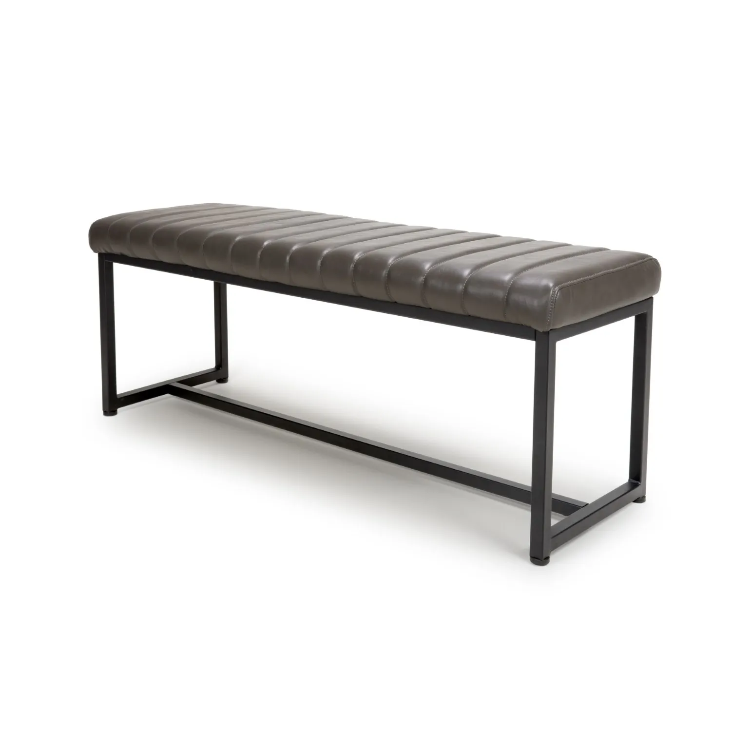 Grey Leather 120cm Dining Bench Black Metal Legs