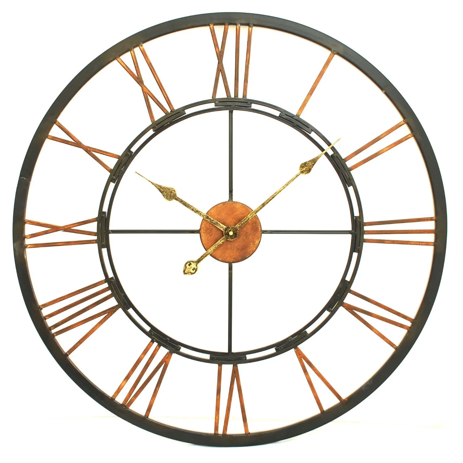 Black and Copper Large 70cm Round Metal Skeletal Wall Clock