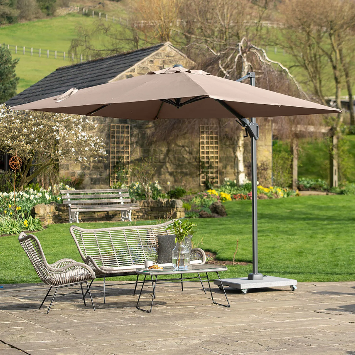 Taupe Polyester 2.7m Square Cantilever Outdoor Parasol