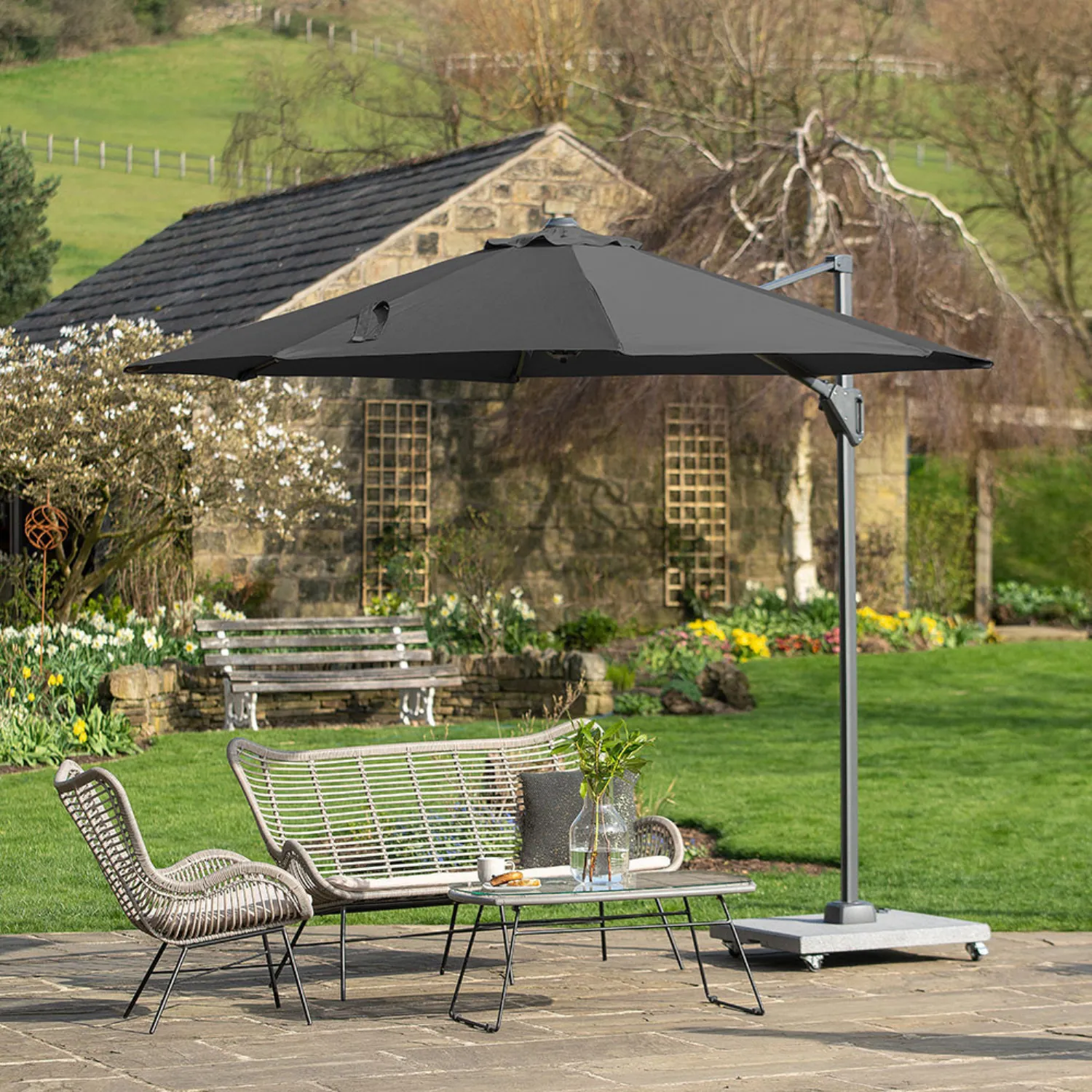 Grey Polyester 3m Round Outdoor Cantilever Parasol