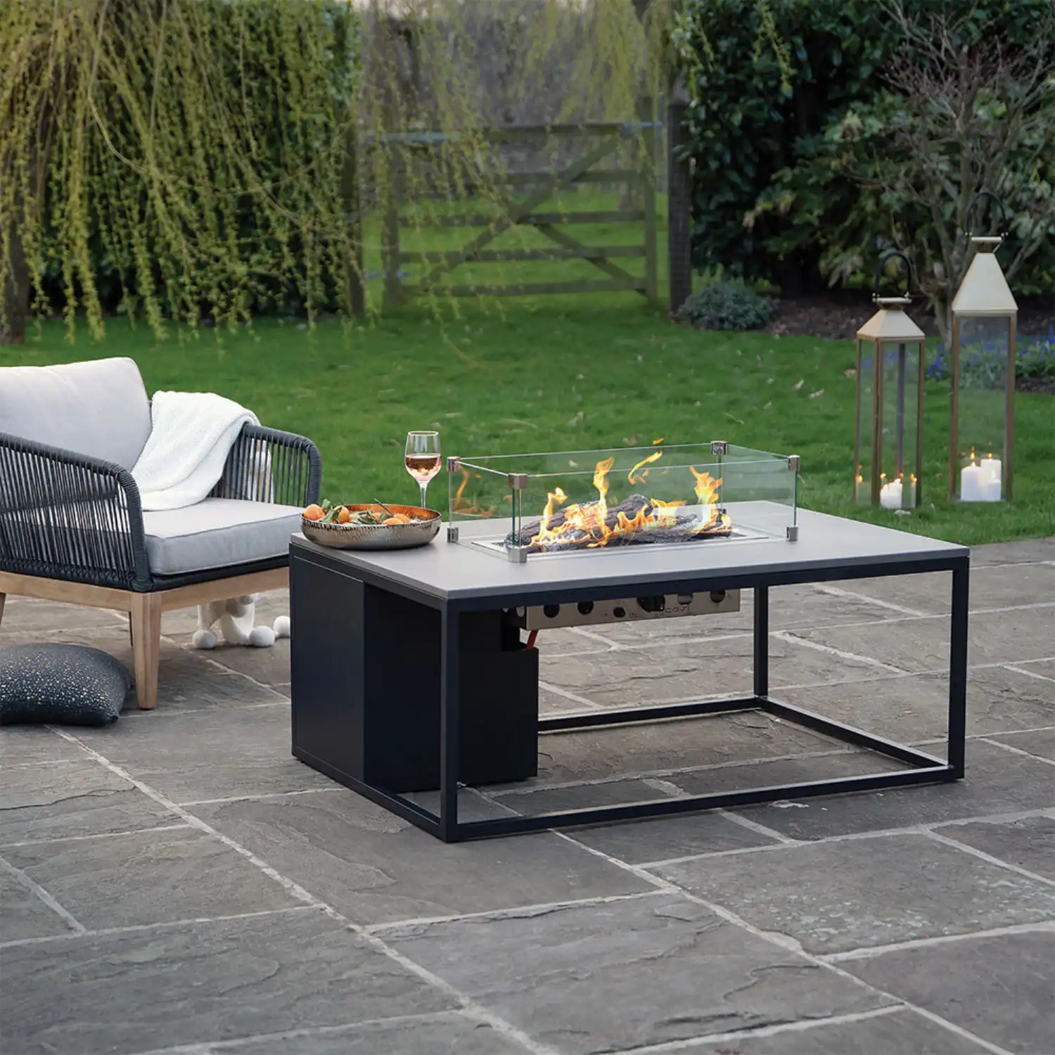 Black and Grey Metal Garden Rectangular 120cm Fire Pit Table