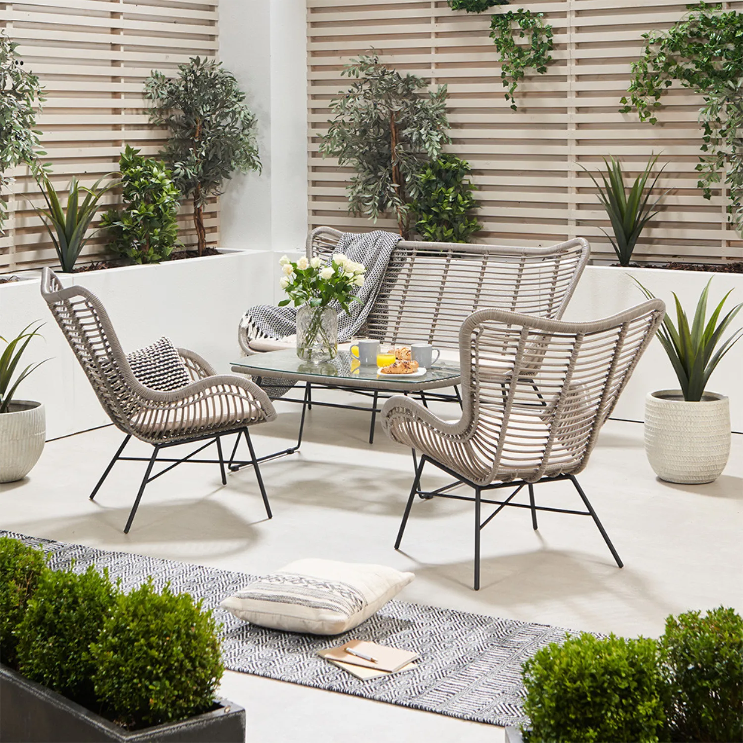 Grey Wicker Outdoor Lounge Sofa Set with Coffee Table