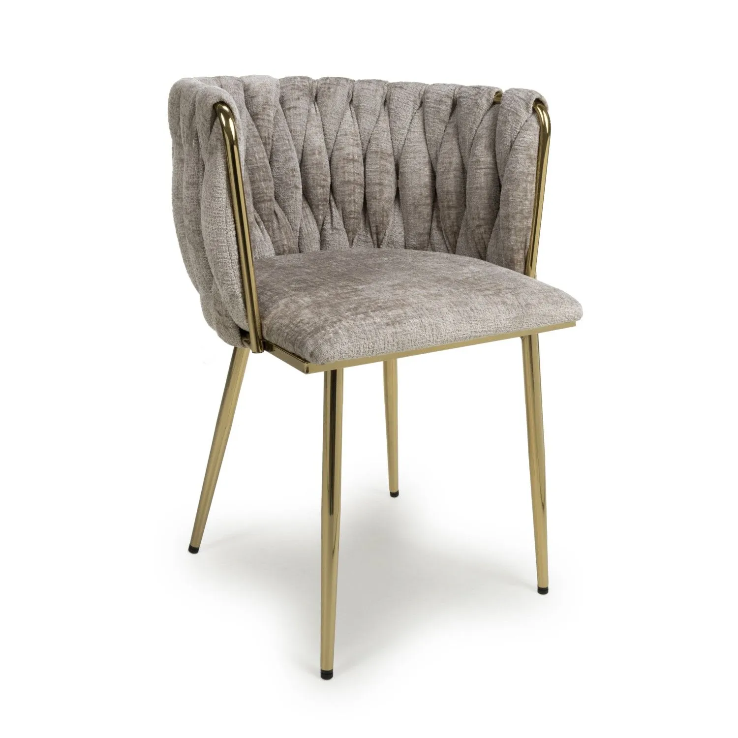 Mink Linen Woven Fabric Dining Chair Gold Metal Legs