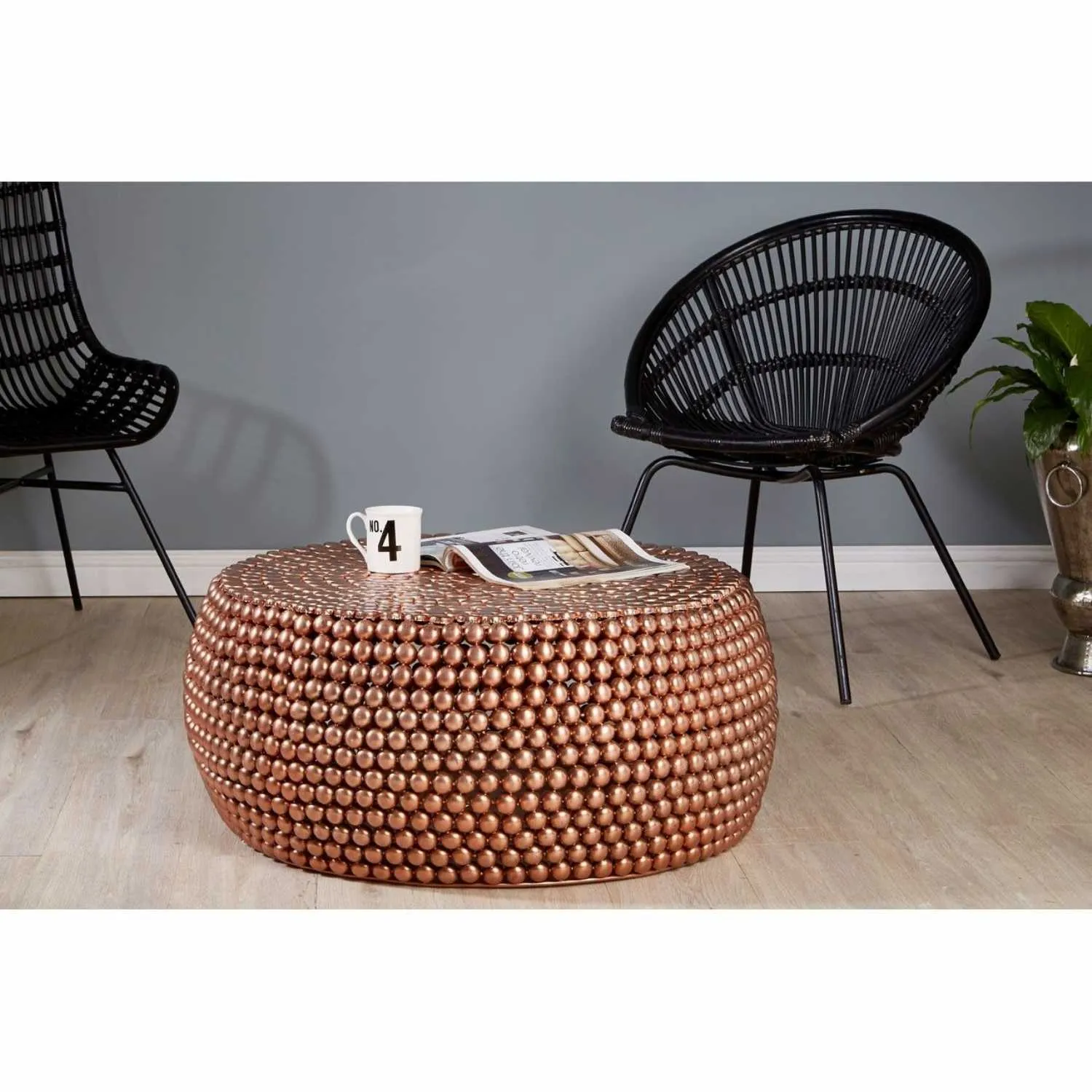 Round Coffee Table Beaded Iron Copper Finish by 55 South