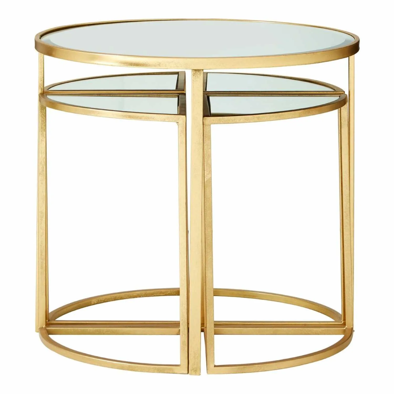 Set Of 5 Iron Gold Stainless Steel Mirrored Tops Nest of Tables