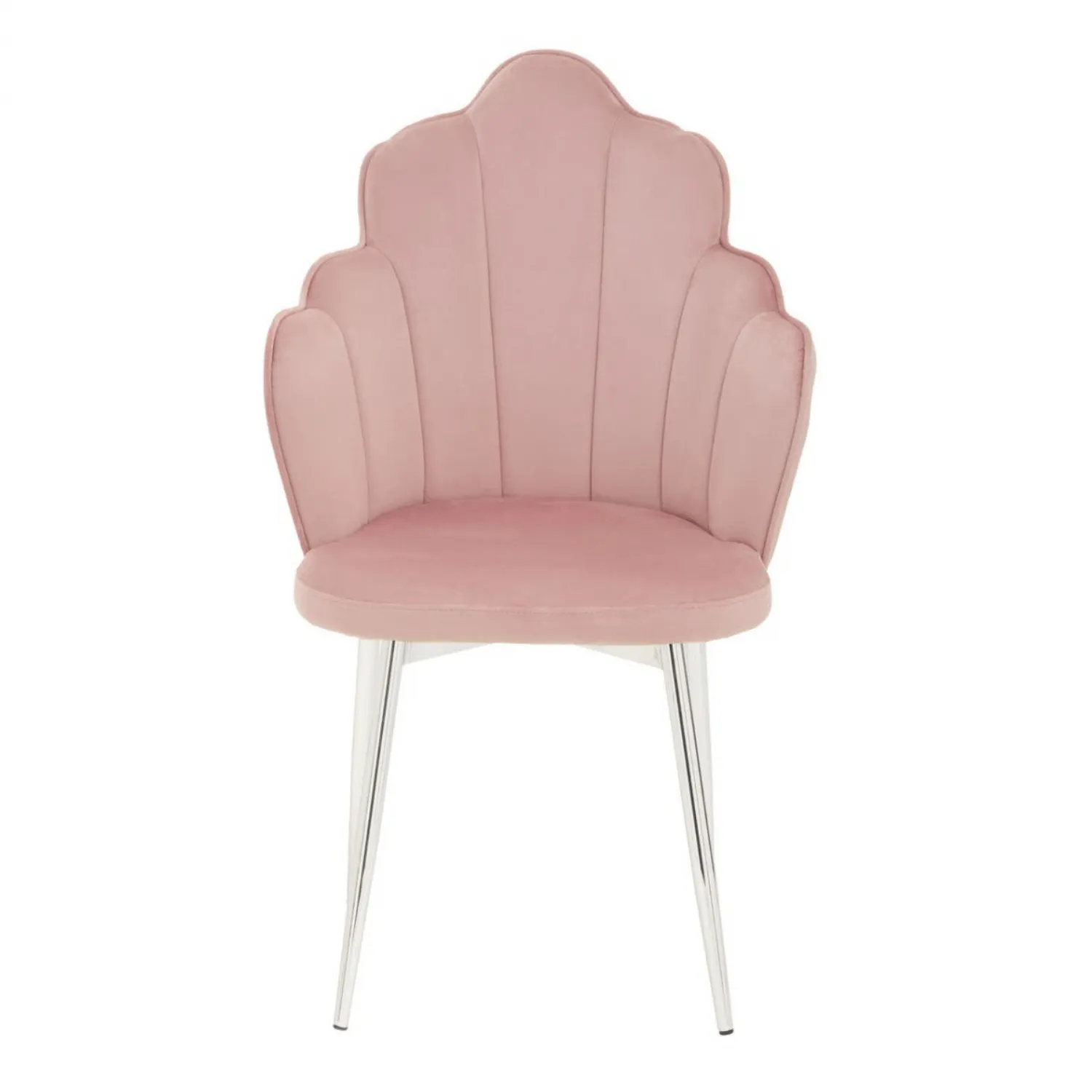 Pink Velvet Fabric Scalloped Dining Chair Chrome Legs