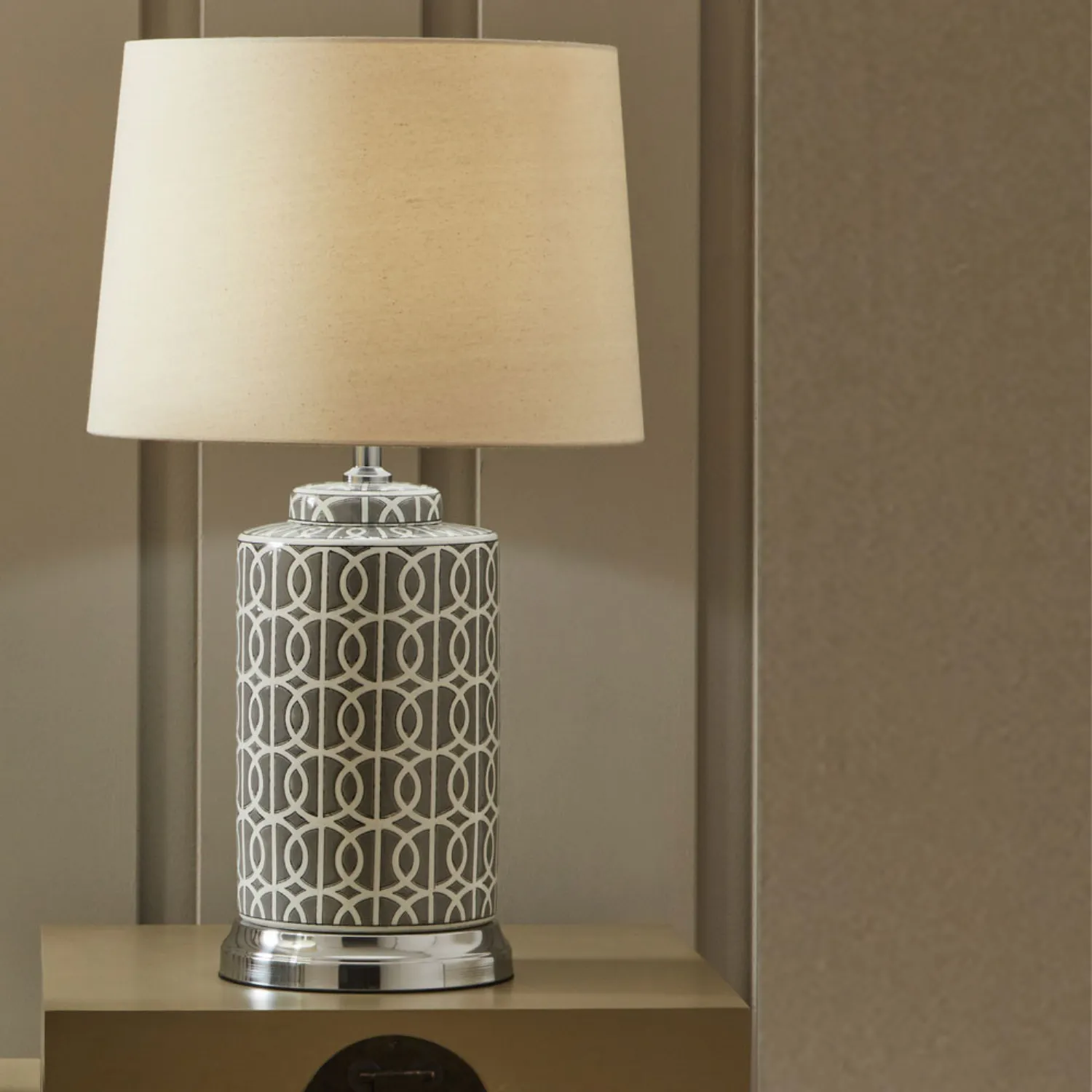 Grey and White Geo Pattern Ceramic Table Lamp
