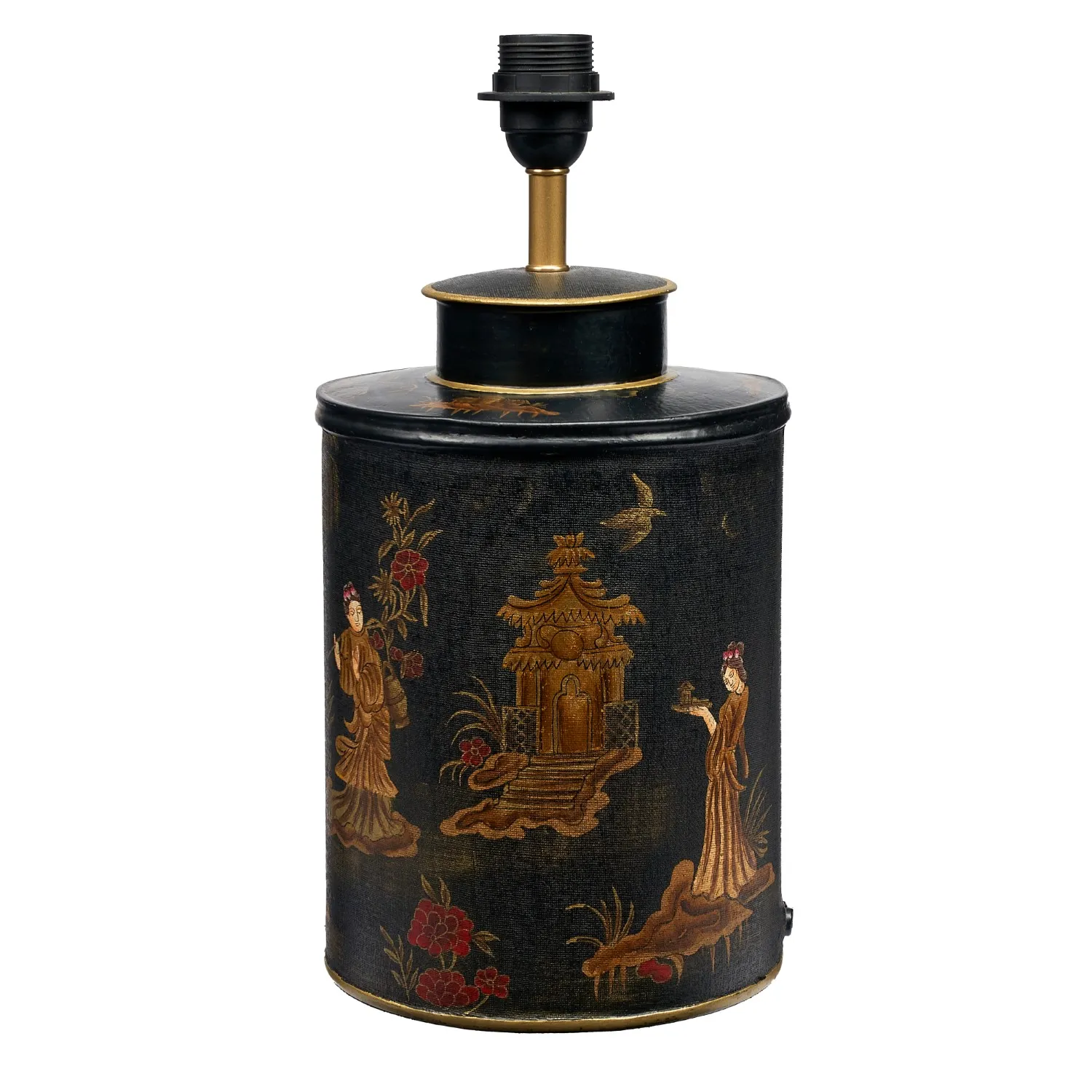 Oriental Landscape Black Hand Painted Metal Table Lamp Base