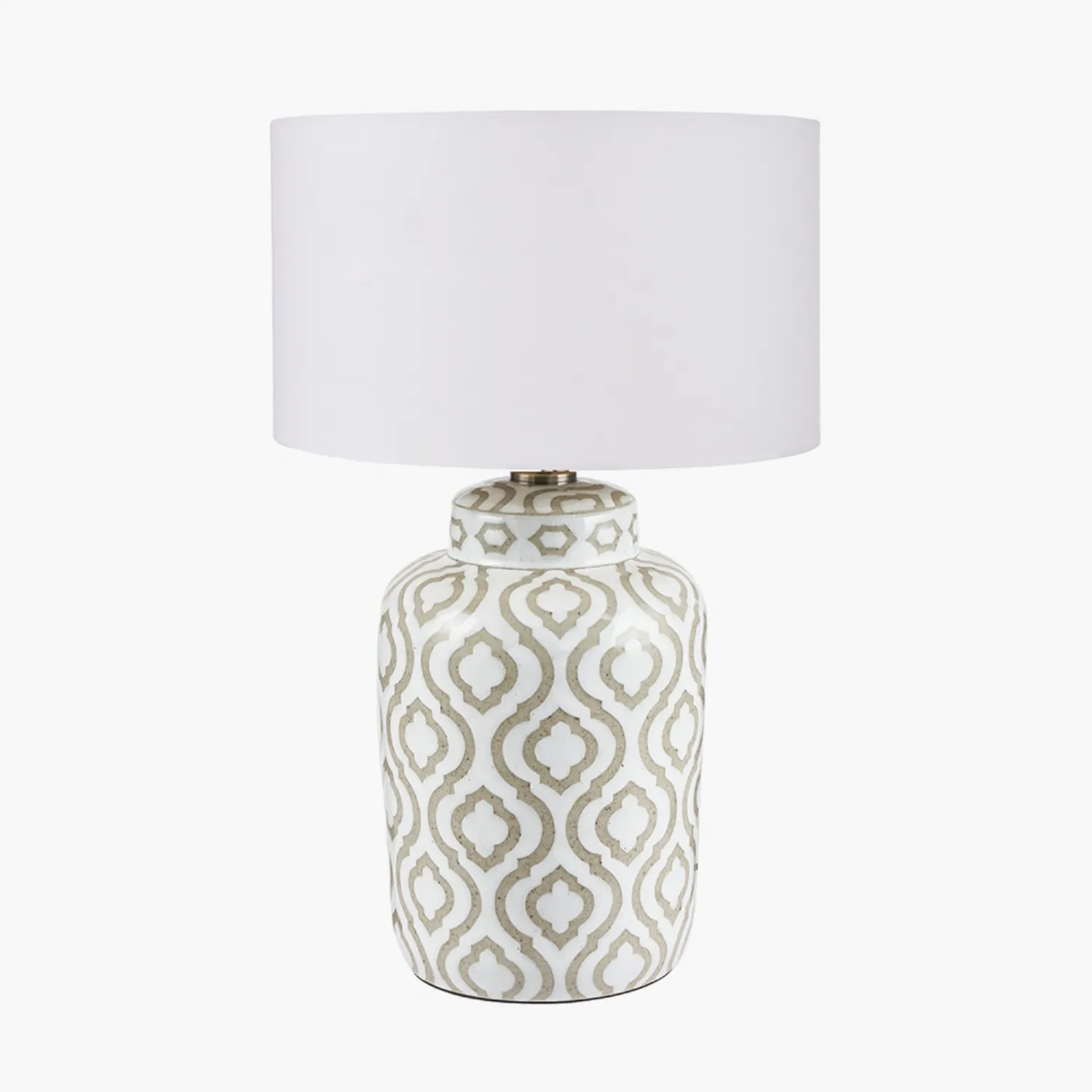 Taupe and White Patterned Ceramic Table Desk Lamp