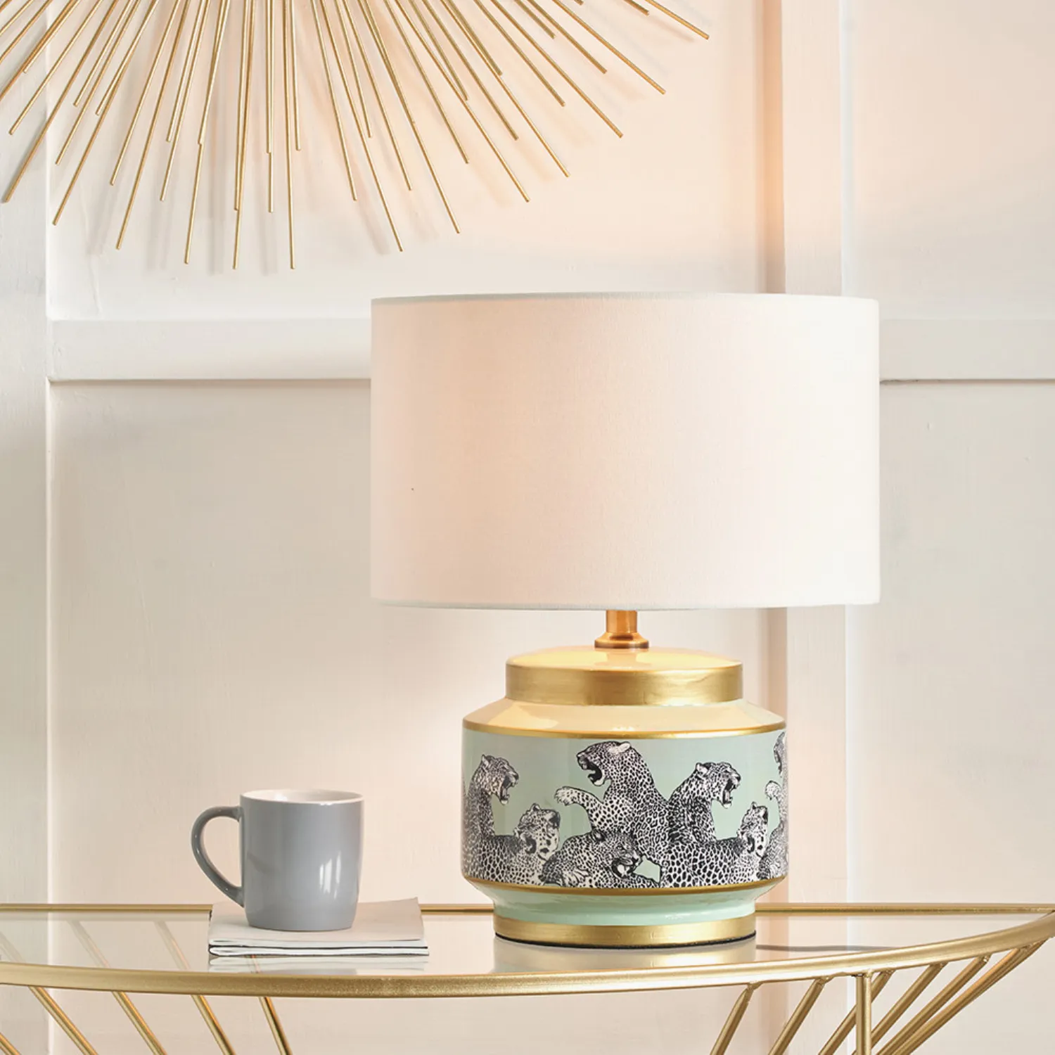 Sage Green Cheetah Ceramic Table Lamp Base Only