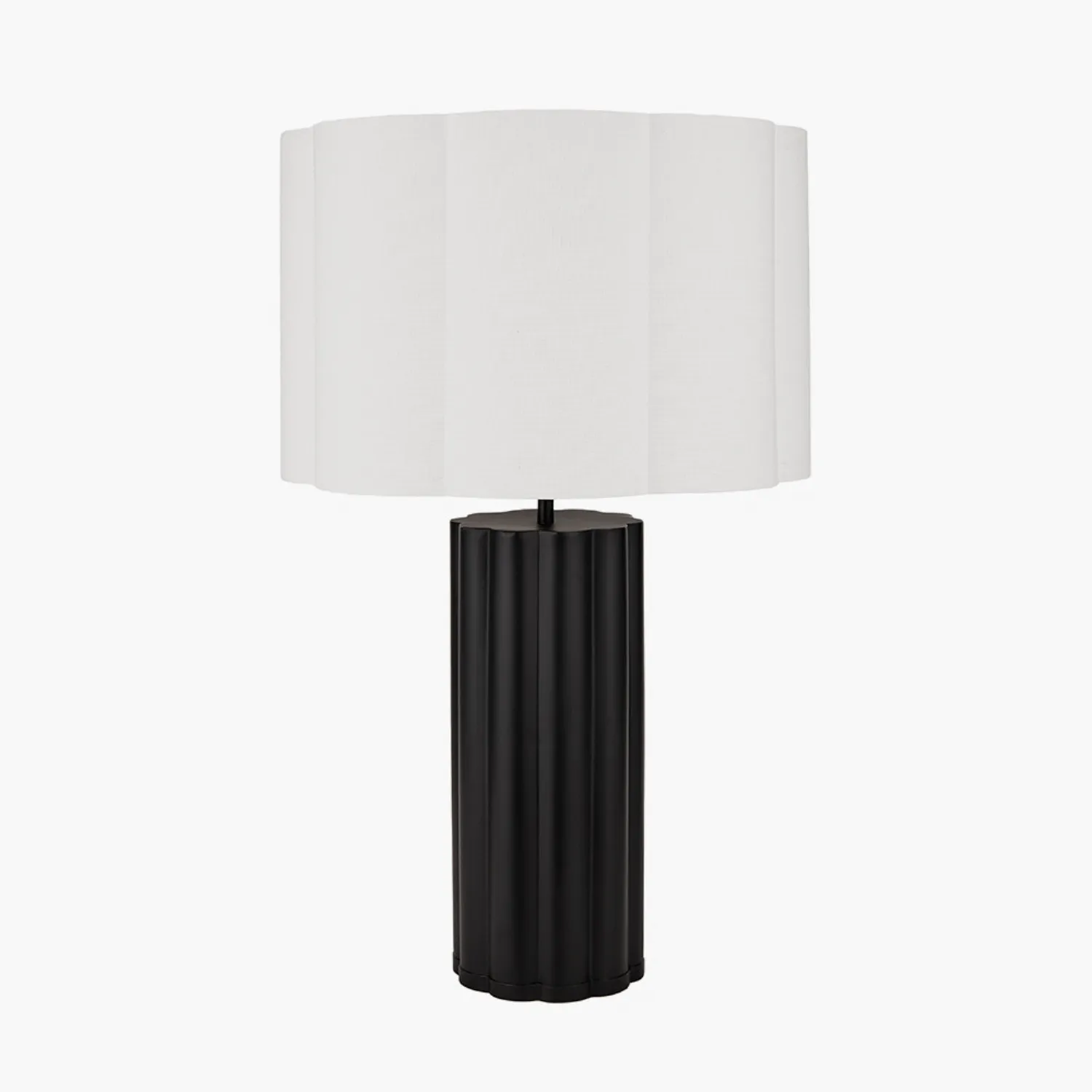 Black Metal Scalloped Table Lamp with White Handloom Shade