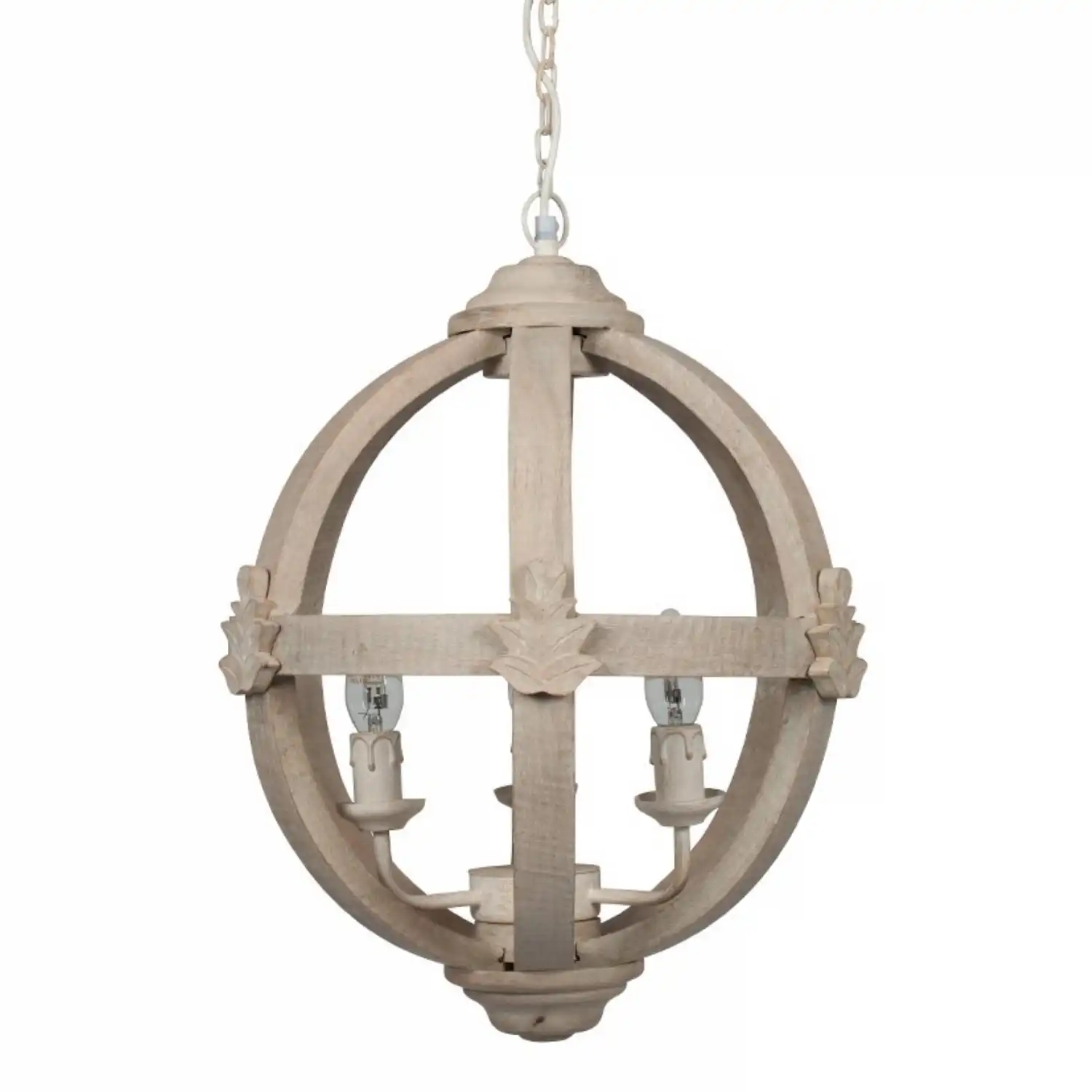 Washed Wood Small Round Cage Style Pendant Ceiling Light